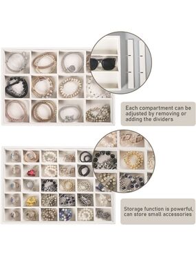 Coward Stackable Jewelry Accessory Organizer Tray - Adjustable Compartments